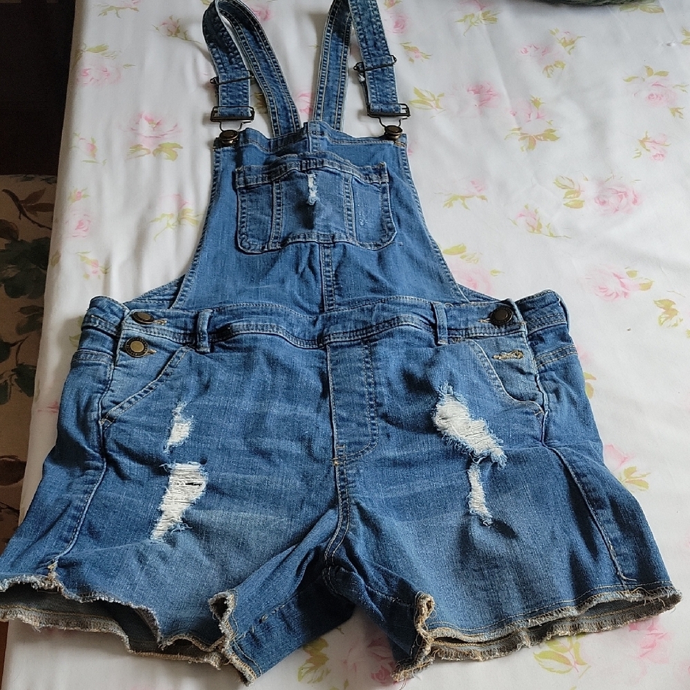 Distressed Denim Overalls